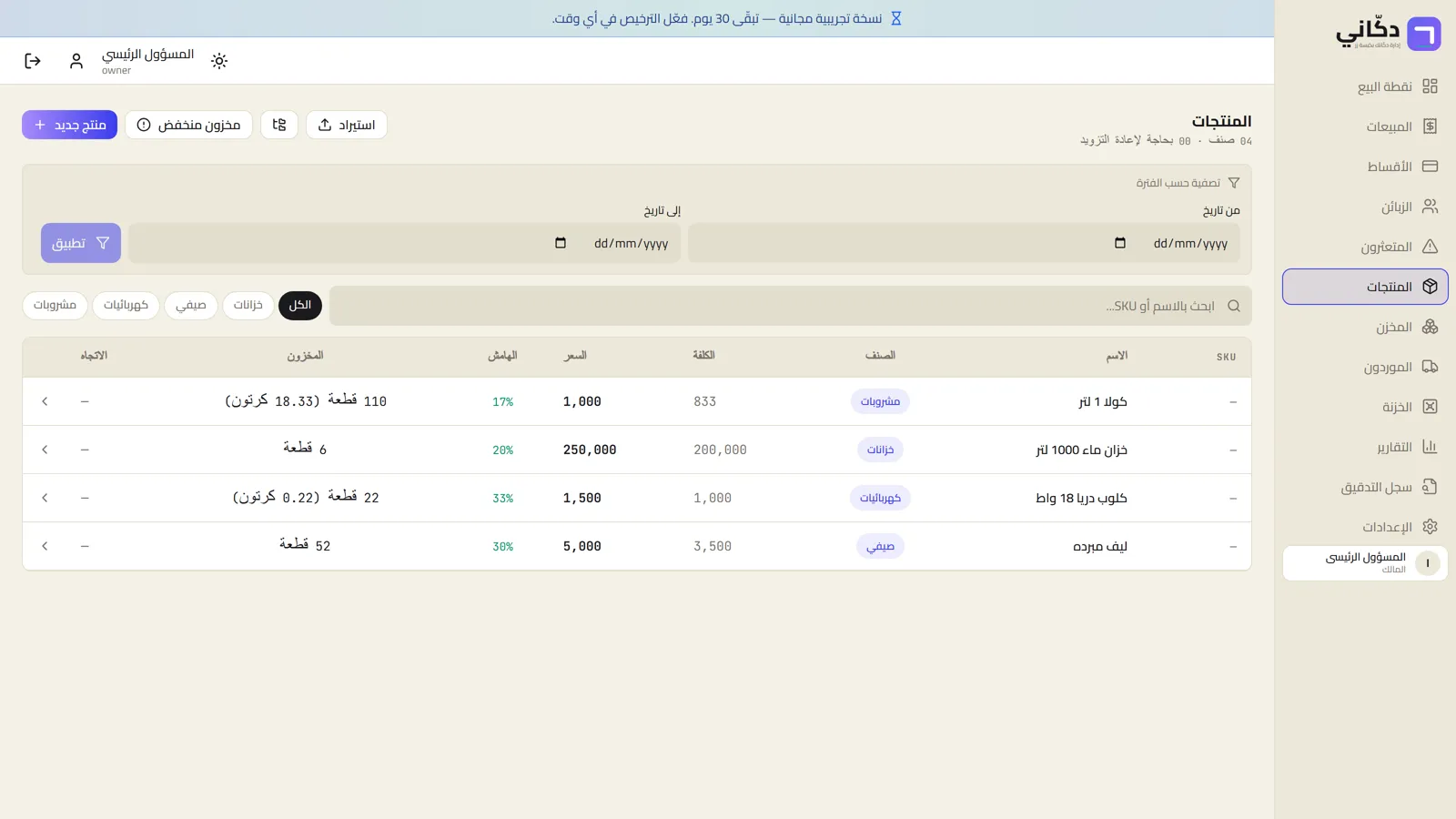 المنتجات